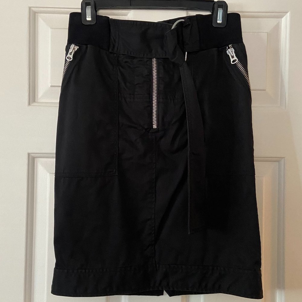 3.1 Phillip Lim Black Moto Pencil Skirt Rib Waist w/D Ring Buckle & Zips Size 0